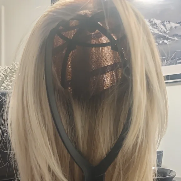 Blonde Straight Synthetic Wig - Natural Light Blonde Milkshake Blonde Hand Tied - Picture 4 of 11